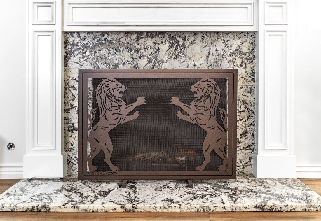 Twin Lions Fireplace Screen - Front