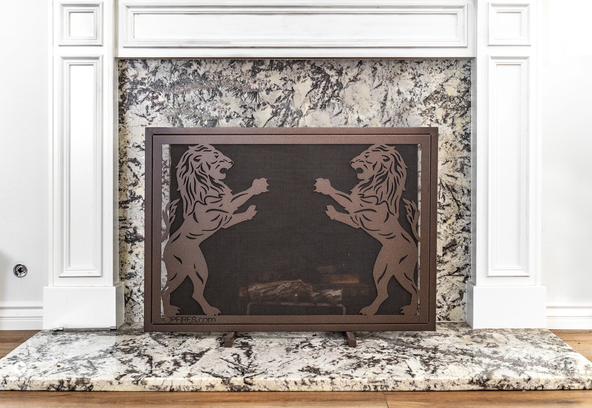 Twin Lions Fireplace Screen - Front