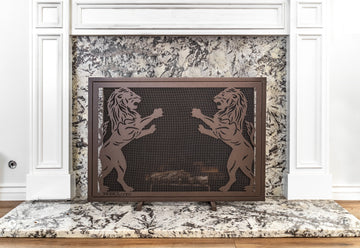 Twin Lions Fireplace Screen - Front