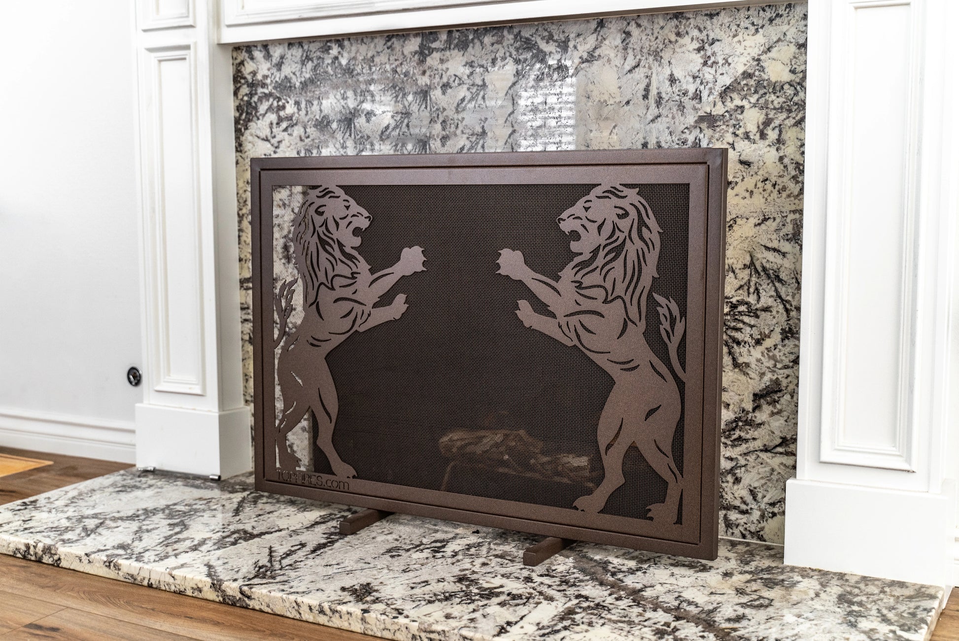 Twin Lions Fireplace Screen - Side