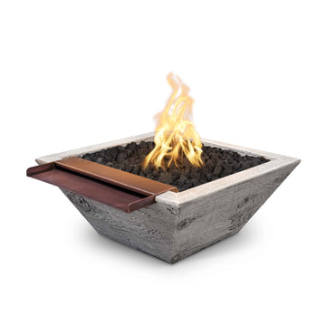 24" Maya Fire & Water Bowl Wide Spill Water – Wood Grain Concrete